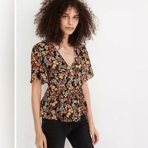 Madewell Short-Sleeve Floral Peplum Wrap Top
